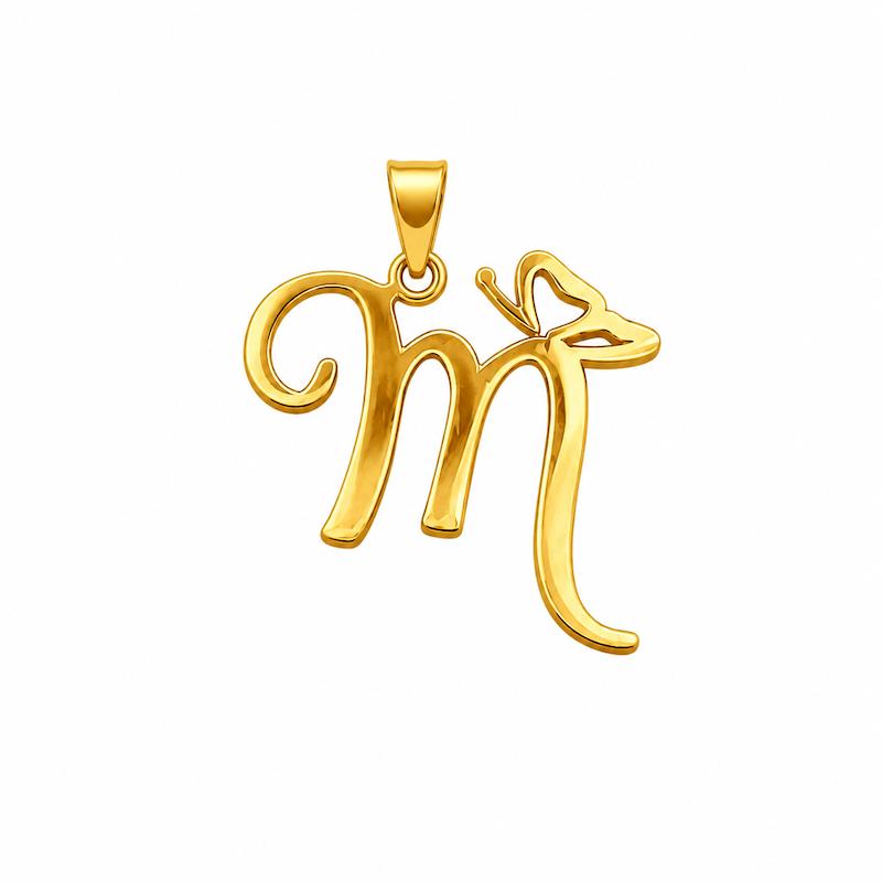 آویز زنانه طلا ۱۸ عیار حرف m پروانه کم اجرت گالری یادمان