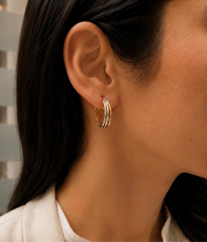 گوشواره زنانه طلا ۱۸ عیار گوشواره حلقه ای اشکی ۳ رنگ گالری طلای فلور گالری طلای فلور