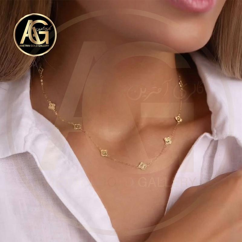 گردنبند زنانه طلا ۱۸ عیار گردنبند ونکلیف ۱۲ گل گالری آمترین