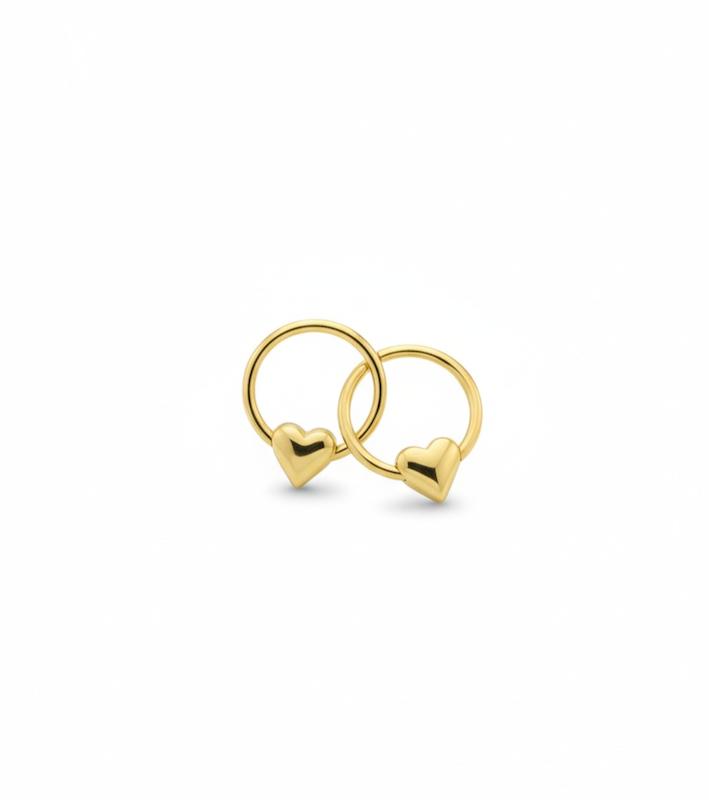 گوشواره بچگانه طلا ۱۸ عیار گوشواره حلقه با آویز قلب دامله گالری کاژه گلد