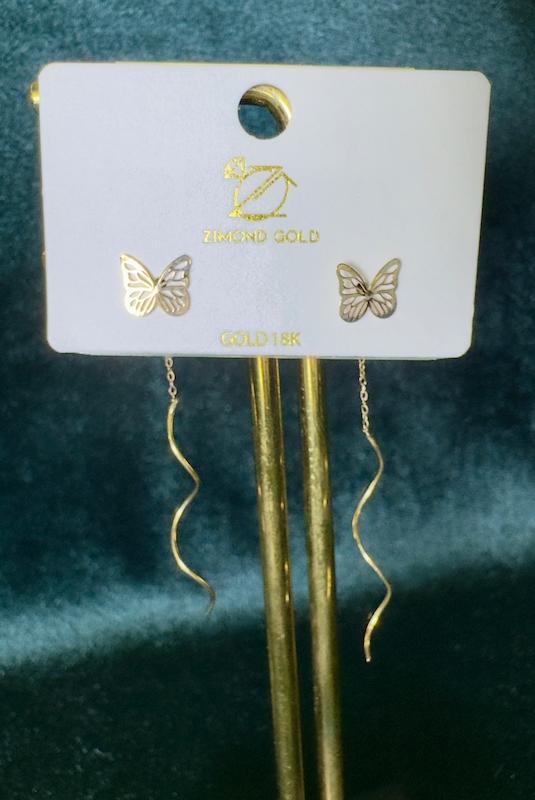 گوشواره زنانه طلا ۱۸ عیار گوشواره آویز کرلی پروانه ای گالری طلای آنوشا