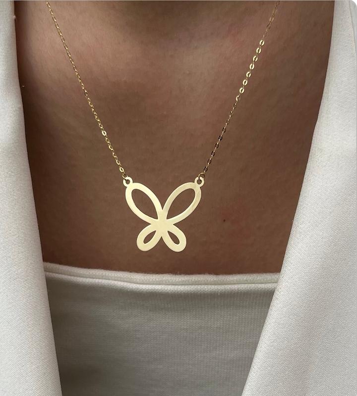گردنبند زنانه طلا ۱۸ عیار لیزری اطلس کد۶- پروانه بزرگ سانل گلد