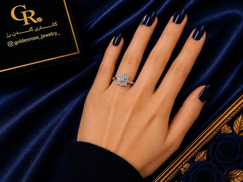 انگشتر زنانه طلا ۱۸ عیار پایه جواهر (وزن نگین کسر) گالری گلدن رز