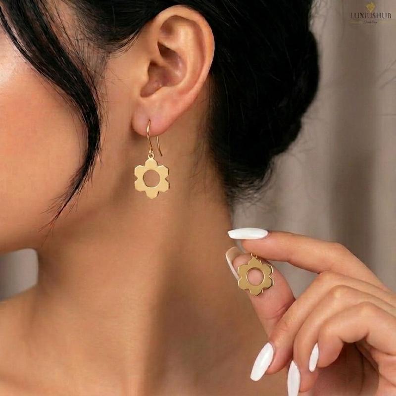 گوشواره زنانه طلا ۱۸ عیار گوشواره عصایی گل گالری طلای تدریسی