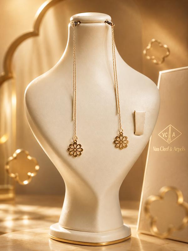 گوشواره زنانه طلا ۱۸ عیار گوشواره بخیه گل طلای شیک