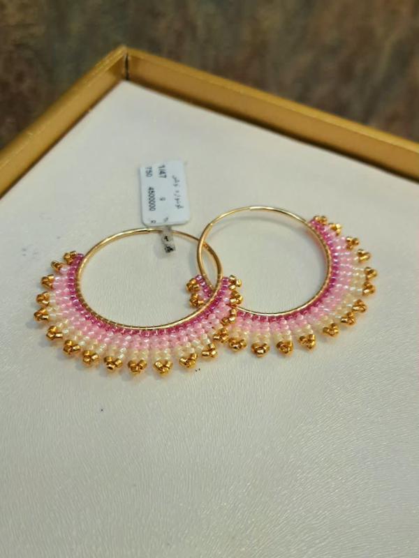 گوشواره زنانه طلا ۱۸ عیار حلقه‌ای صورتی گالری انارکی