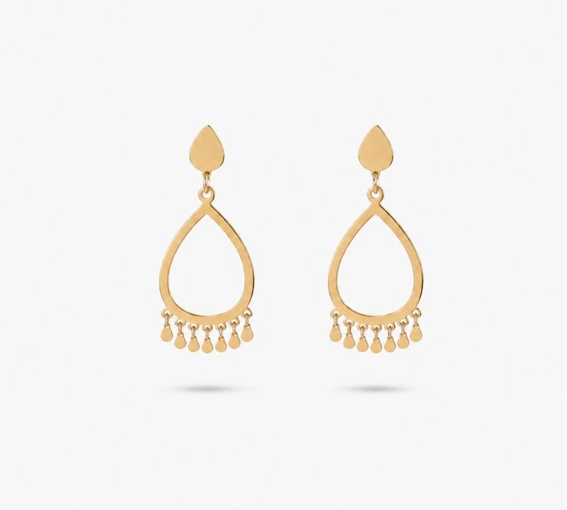 گوشواره زنانه طلا ۱۸ عیار E189 میخی خلیجی اشکی لیزری آهوریس