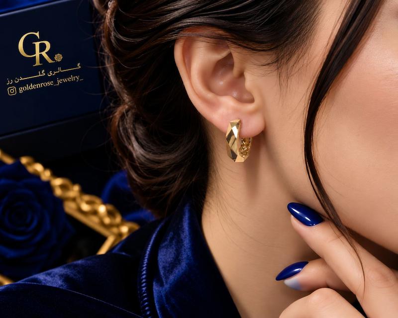 گوشواره زنانه طلا ۱۸ عیار امگا گالری گلدن رز