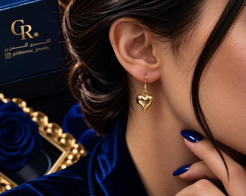 گوشواره زنانه طلا ۱۸ عیار قلبی گالری گلدن رز