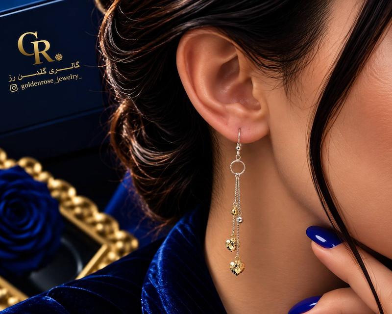 گوشواره زنانه طلا ۱۸ عیار قلبی (بدون اجرت) گالری گلدن رز
