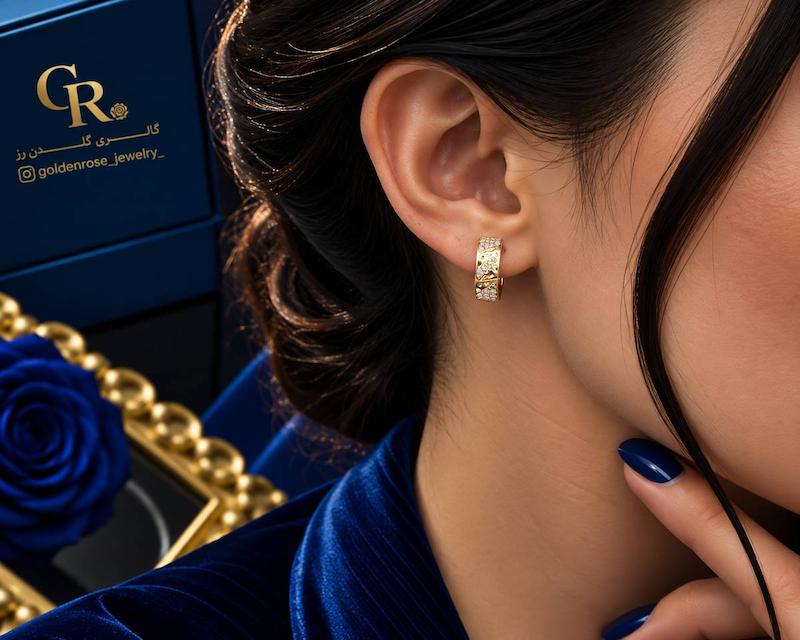 گوشواره زنانه طلا ۱۸ عیار حلقه‌ای گالری گلدن رز