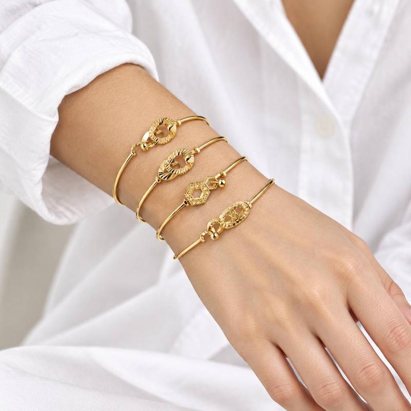 بنگل زنانه طلا ۱۸ عیار مدل امگا کم اجرت اپال گلدگالری
