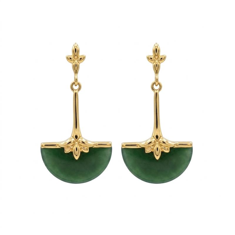 گوشواره زنانه طلا ۱۸ عیار E112 گوشواره نیم دایره سنگ سبز آهوریس