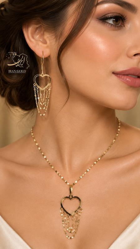 زنانه نیم ست طلا ۱۸ عیار شرابه ای قلب گالری طلا و جواهر ایران