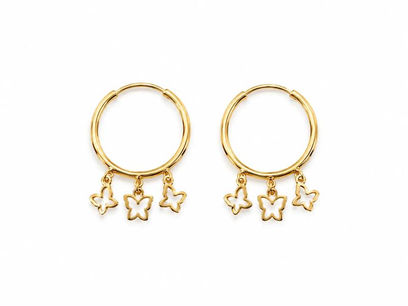 گوشواره زنانه طلا ۱۸ عیار گوشواره حلقه ای پروانه گالری یگانه