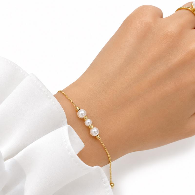 دستبند زنانه طلا ۱۸ عیار مروارید و گوی (وزن مروارید کسر شده) VoGa GOLD