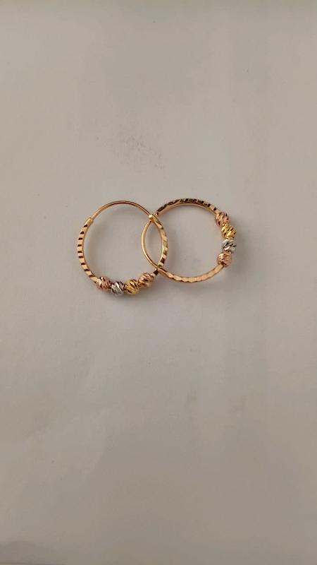 گوشواره زنانه طلا ۱۸ عیار گوی البرنادو سه رنگ تراش کم اجرت گالری یادمان
