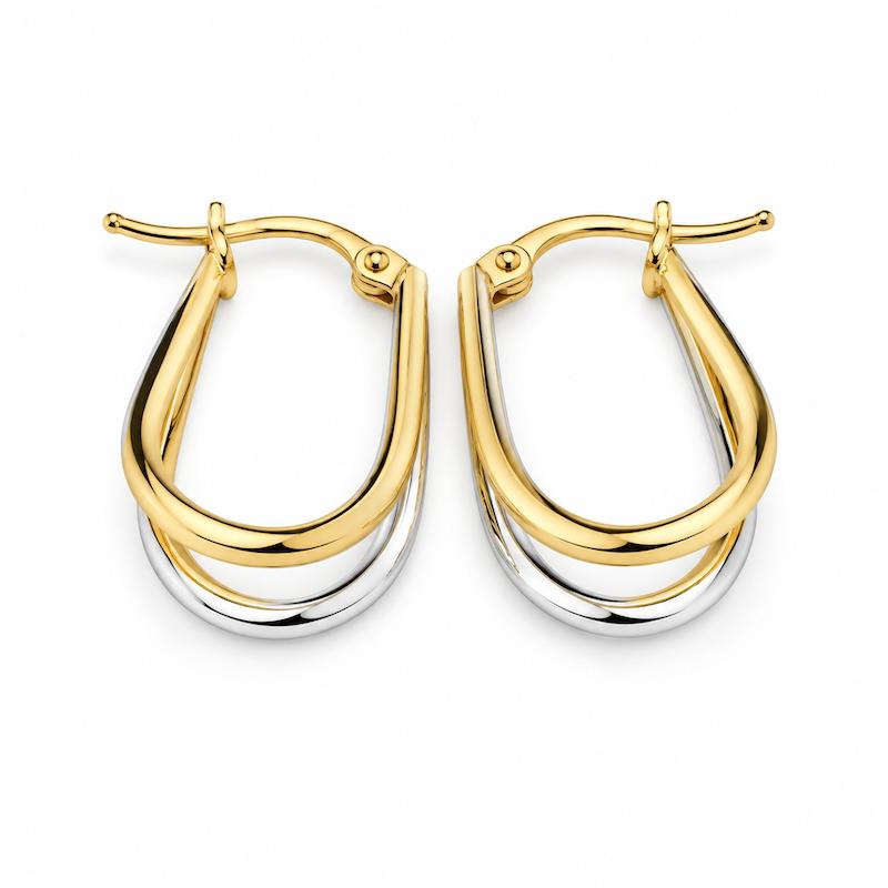 گوشواره طلا ۱۸ عیار دو حلقه سفید طلایی بیضی گالری سها