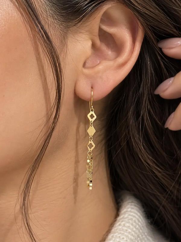 گوشواره زنانه طلا ۱۸ عیار گوشواره شرابه ای لوکس ایلی گالری