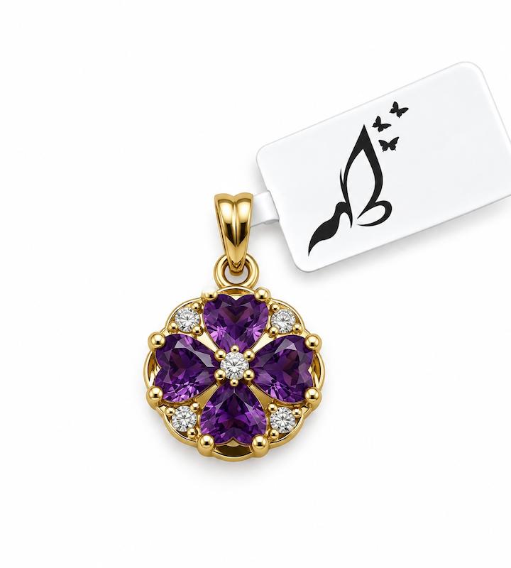 آویز زنانه طلا ۱۸ عیار آویز سواروسکی بنفش گالری الهه گلد