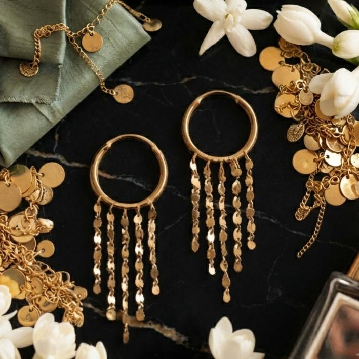 گوشواره طلا ۱۸ عیار حلقه آبشاری استار پولکی زرکودک گالری