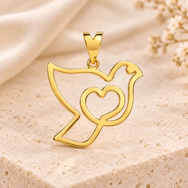 آویز زنانه طلا ۱۸ عیار پلک طلا طرح کبوتر و قلب گالری طلای روژمان