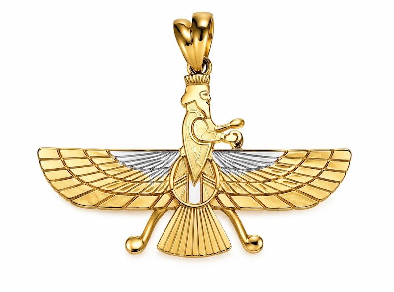 آویز طلا ۱۸ عیار آویز گردنبند طرح فروهر هخامنشی ری گلد