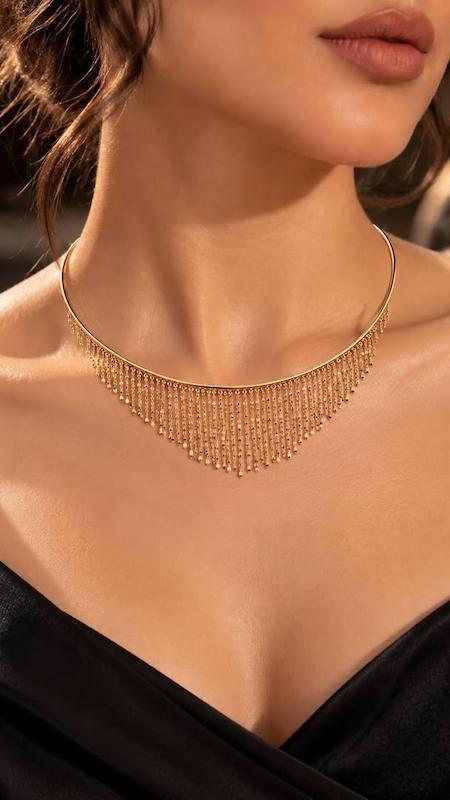 گردنبند زنانه طلا ۱۸ عیار طوق شرابه ای تهران تاج گالری نهیر
