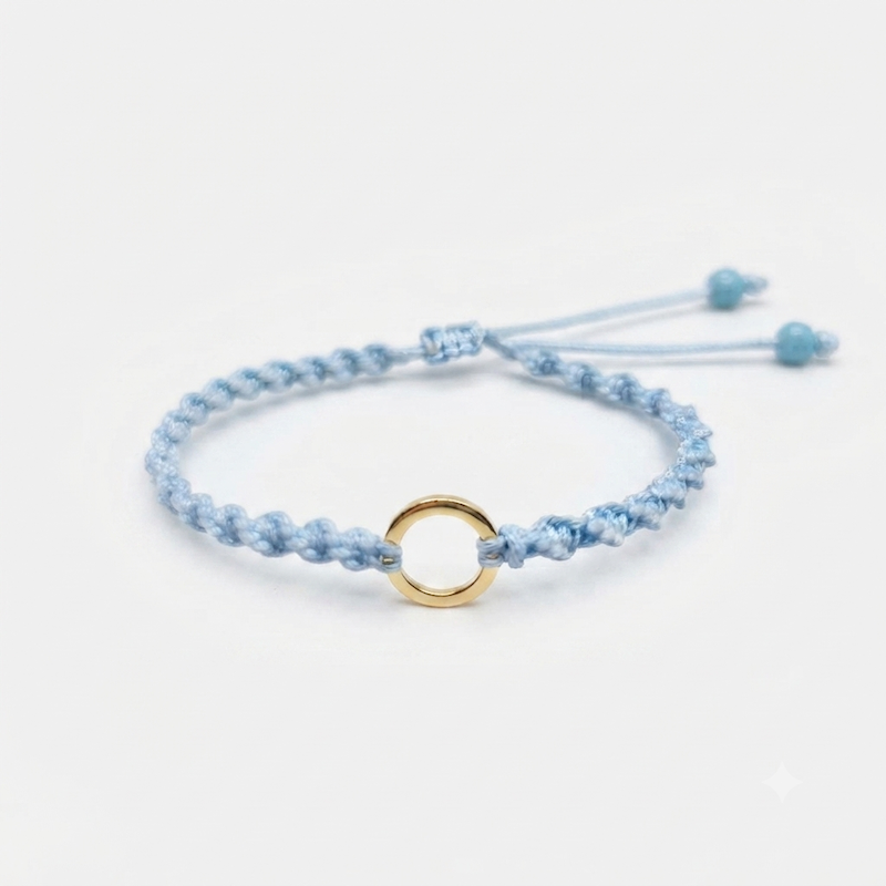 دستبند زنانه طلا ۱۸ عیار دایره با بند بافت آبی گالری شمش طلا