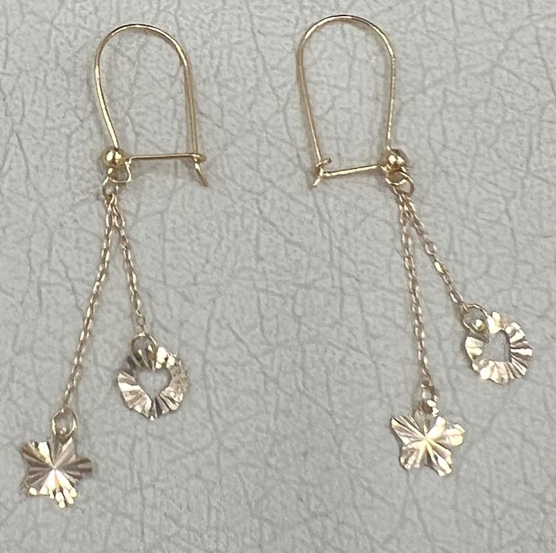 گوشواره زنانه طلا ۱۸ عیار گوشواره عصائی قلب ستاره گالری طلای فام