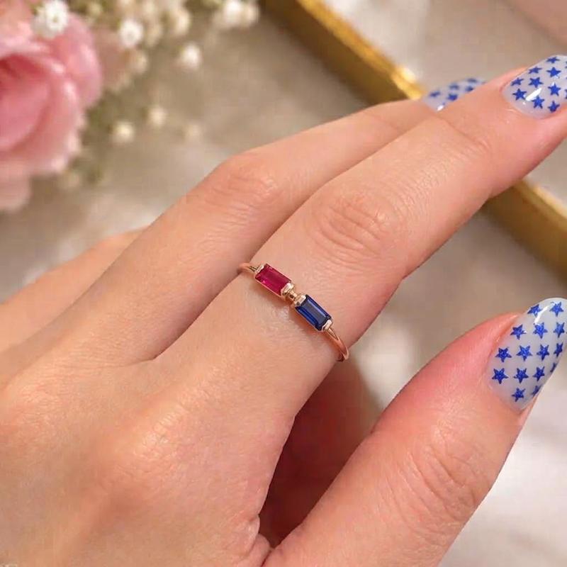 انگشتر زنانه طلا ۱۸ عیار باگت دو رنگ گالری شمش طلا