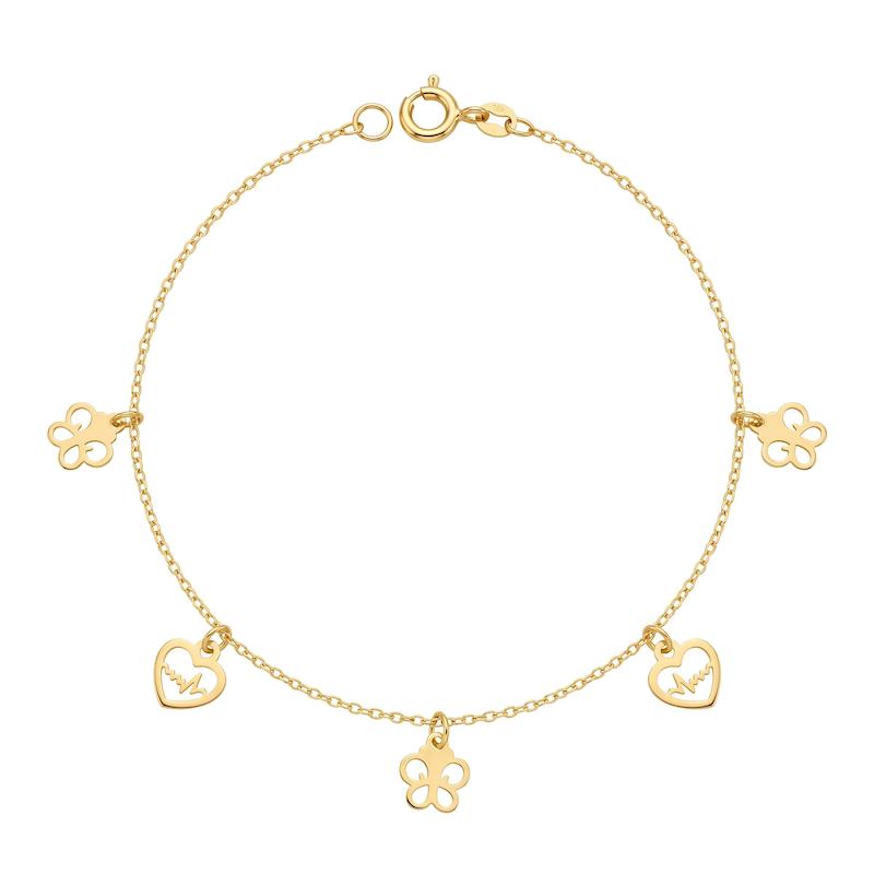 دستبند زنانه طلا ۱۸ عیار دستبند قلب و پروانه گالری یگانه