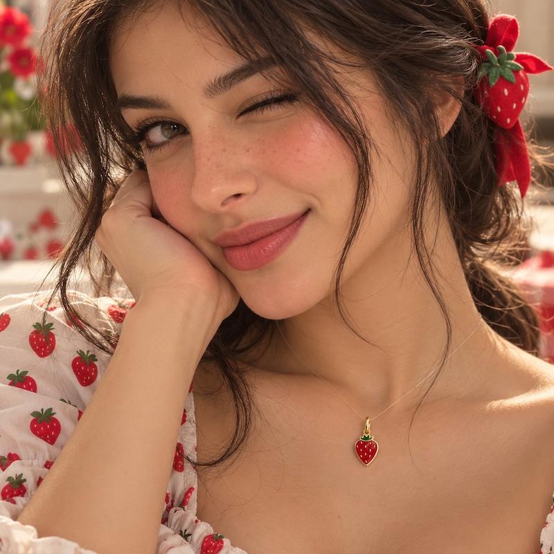 آویز طلا ۱۸ عیار توت فرنگی با کسر مینا کاری گالری زرنوش