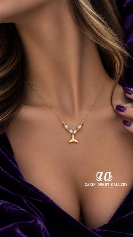 گردنبند زنانه طلا ۱۸ عیار گردنبند طرح صدف و دم وال گالری زَرین دُخت