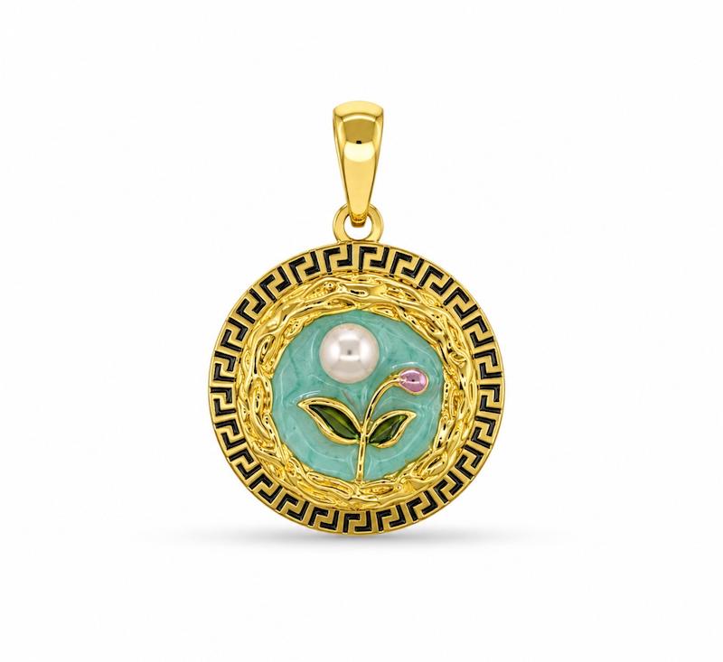 آویز زنانه طلا ۱۸ عیار پلاک سواروسکی مروارید گالری طلای کایا