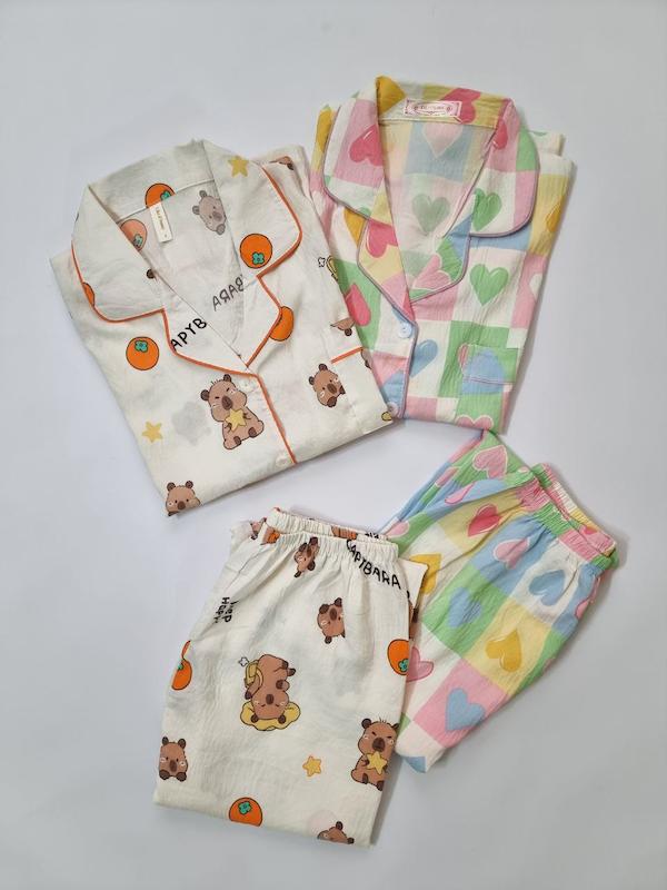 بلوز شلوار موسلین جلو دکمه دار کد ۹۱۵