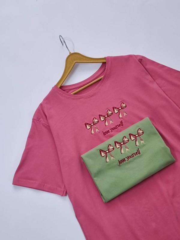 تیشرت باکسی ۳پاپیون🎀  کد ۱۰۷۵ زنانه