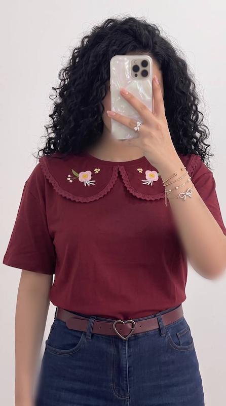 تیشرت یقه BB گلدوزی زنانه کد ۲۰۰۵