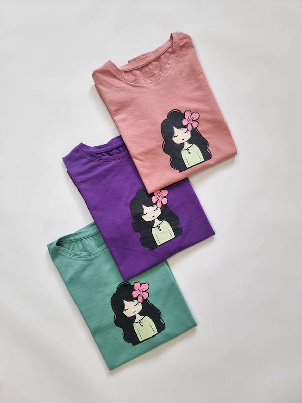 تیشرت لانگ دختر گلی کد 590