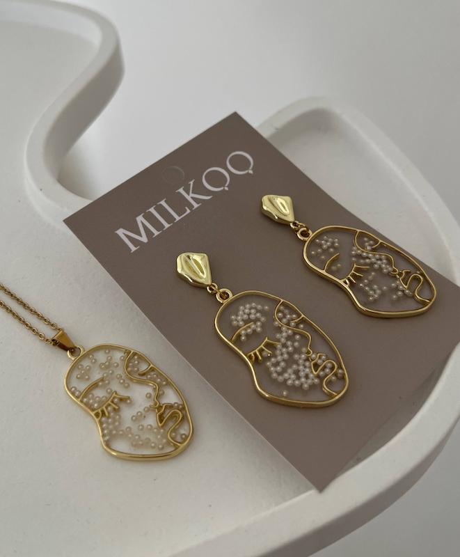 ست گردنبند گوشواره طرح صورت مروارید