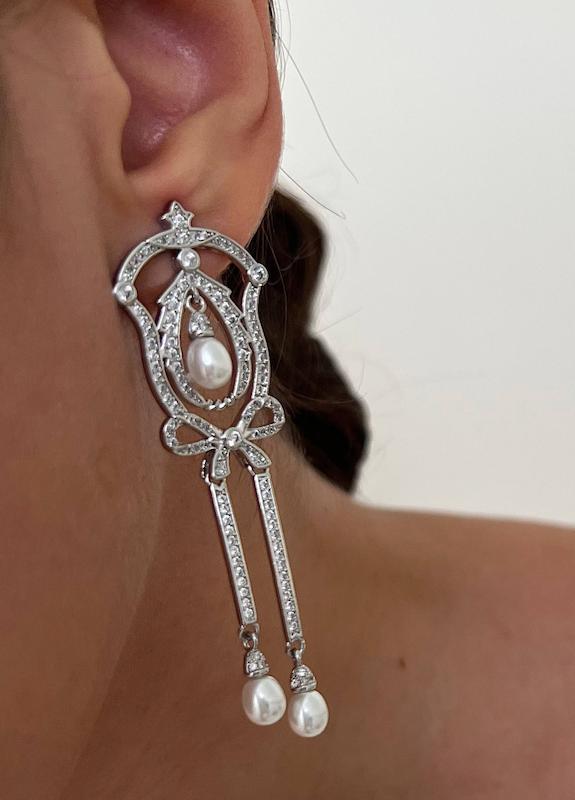 گوشواره جواهری مروارید آویز