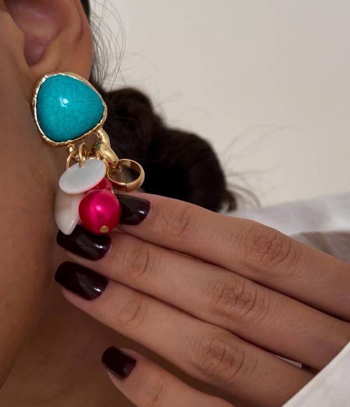 گوشواره سرخابی آویز دار