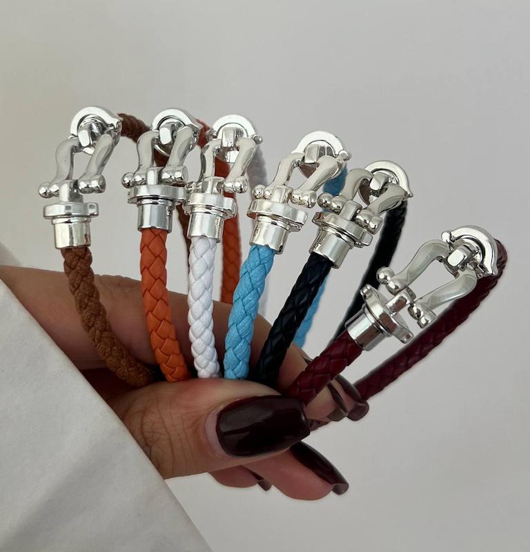 دستبند چرم امگا ساده سیلور