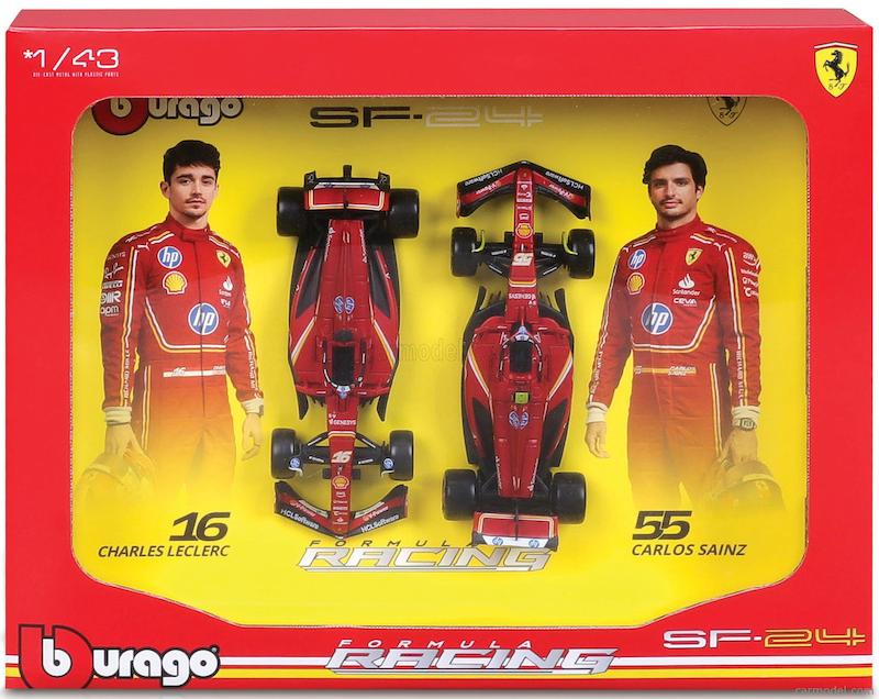 ست ماکت بوراگو فراری SF.24 شماره 16# 55#مقیاس 1:43 Bburago SET F1 2X SF-24 2024 Ferrari SF.24