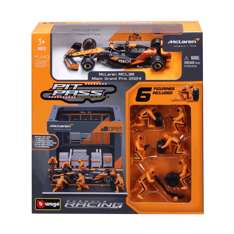 ماکت Pit Pass بوراگو مک لارن MCL38 مقیاس 1:43 Bburago F1 Mclaren F1 Team MCL38 2024 Pit Pass Diorama Oscar Piastri 