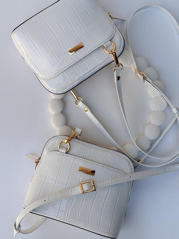 مینی بگ سفید (چرم ورنی سنگی)