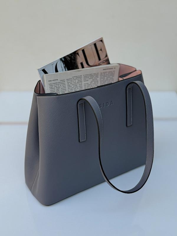 کیف دوشی طوسی چرم پرادا