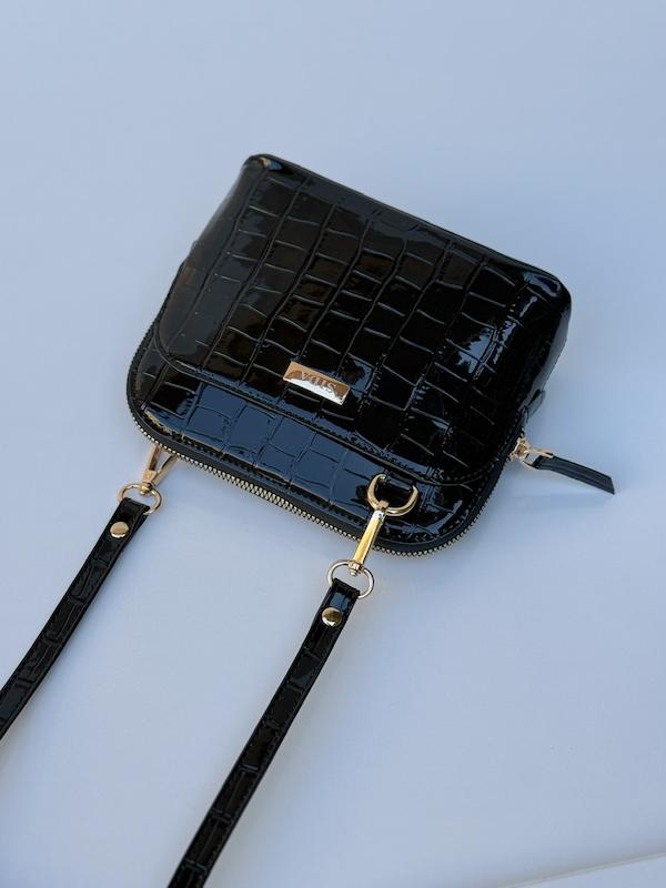 مینی بگ مشکی (چرم ورنی سنگی)