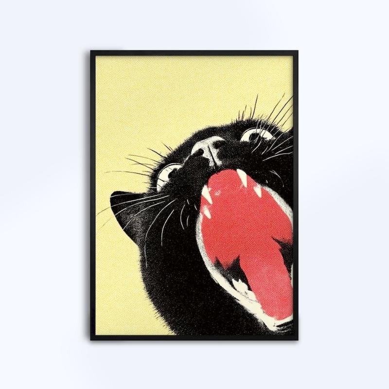 تابلوی طرح Yawning Black Cat کد 030