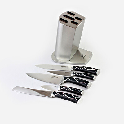 سرویس چاقو و ساطور دسته سنگین مشکی پایه استیل